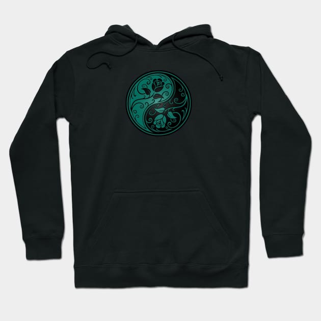 Teal Blue and Black Yin Yang Roses Hoodie by jeffbartels